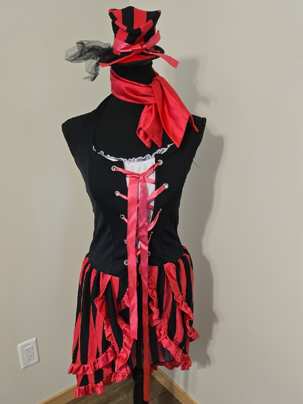 eye candy Black and Pink Striped Parisian Showgirl Halloween Costume